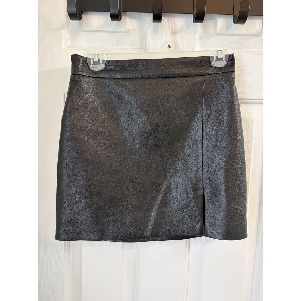 Aritzia Wilfred Black Vegan Leather Mini Slit Skirt Size 4 Goth Vamp Grunge